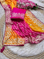 Beautiful Soft Chinon Silk Lehriya Multi Saree