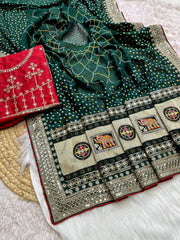Beautiful Blooming Vichitra Silk & Khadi Bandej Saree