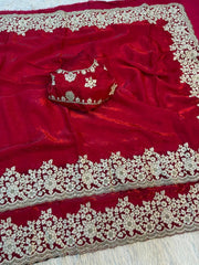 Beautiful Designer Pure Fendy Satin Silk Embroidery Border Work Saree