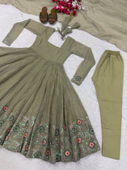 Beautiful Crunchy Silk Sequence Embroidery Work Anarkali Gown