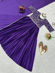 Attretive Chinon Silk Real Mirror Work Gown