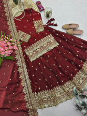 Party-wear Designer Two Tone Embroidery Sequence Work Top Dupatta With Lehenga