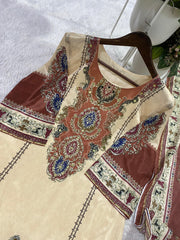 Beautiful Chinon Silk Mirror Work Printed Suit