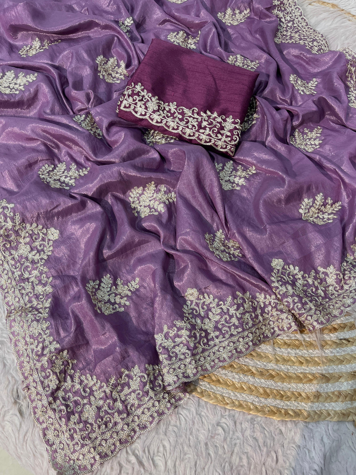 Beautiful chocolate Silk chain stitched Butta In Whole Saree