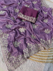 Beautiful chocolate Silk chain stitched Butta In Whole Saree