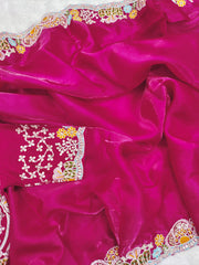 Trending Pink Jimmy Choo With Embroidery Thread & Coding Work Saree