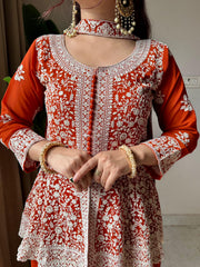 Wedding Special Georgette Embroidery & Sequence Work Top With Palazzo