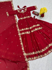 Wedding Wear Chinon Silk thread & Sequence Work Lehenga With Stitched Blouse
