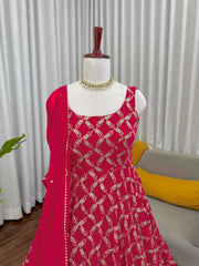 Pretty Pink Georgette Thread With Sequence Work Gown