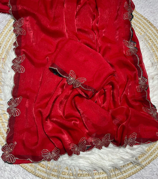 Beautiful Butterfly Fendy Chiffon Two-Tone Blooming & With Zarkhan Work Saree