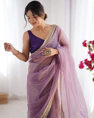 Beautiful Twill Net Fancy Lace All Over The Border Work Saree