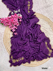 Beautiful Soft Rangoli Crush Cutdana Moti & Resham Thread Work Saree