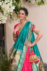 Adorning Traditional Jacquard Silk Paithani Zari Weaving Work Lehenga Choli