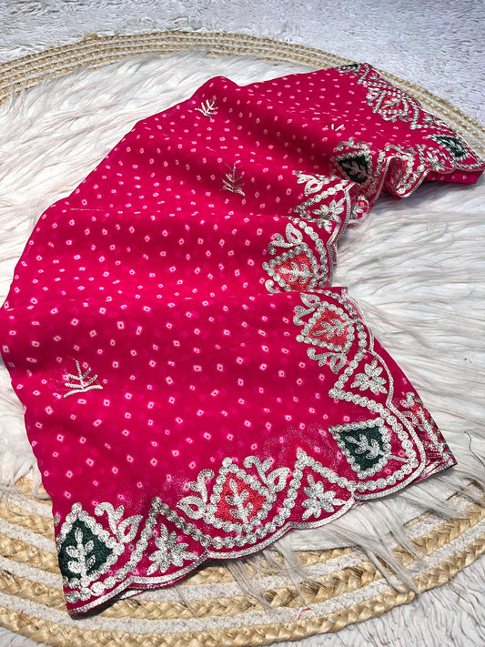 Beautiful Soft Georgette Bandhej Saree