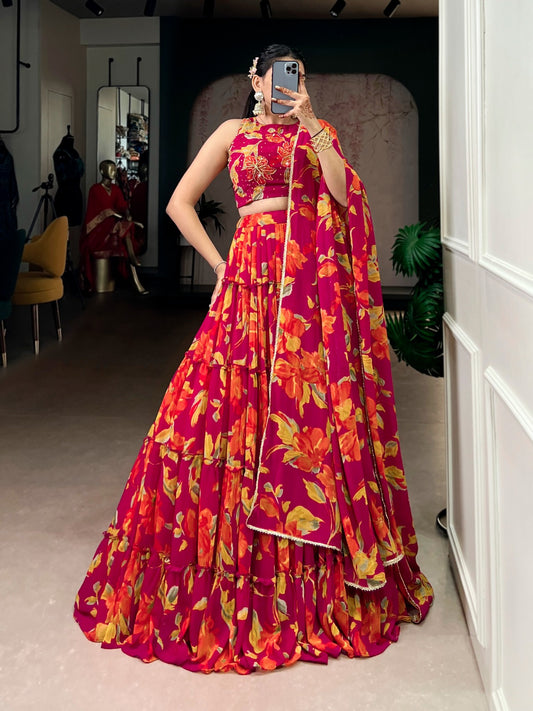 Vibrant Floral Marble Printed Lehenga Choli