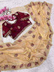 Beautiful Multi Embroidery Sequence Siroski Work Saree