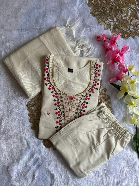 Beautiful Daily Wear Khadi Cotton With  Embroidery Work Dress