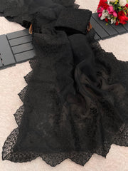 Party-wear Organza Silk Handcrafted Embroidery Work Saree