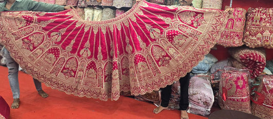 Beads Handwork Rani Hot Pink Maroon Cherry Red Rust Orange Latest Bridal Lehenga