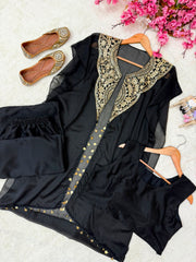 Rakshabandhan Georgette Sequence & Zari Embroidery Handwork Indo Western Set With Shrug