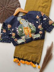 Beautiful Khadi Cotton With Designer Handwork Crafted Stitched Blouse
