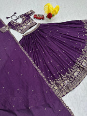 Festival Special Vichitra Silk Embroidery Thread & Sequence Work Lehenga With Stitched Blouse
