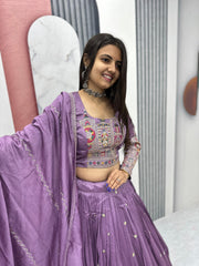 Festival Pure Vichitra Silk Embroidery Coding Sequence & Thread Work Lehenga Choli