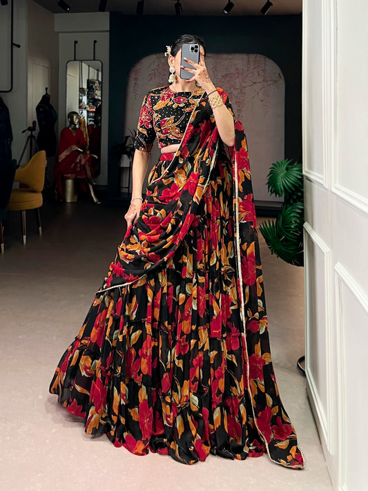 Beautiful Vibrant Floral Marble Printed Lehenga Choli