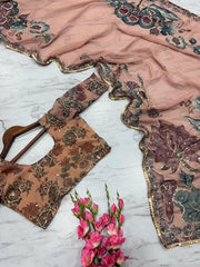 Beautiful Georgetta Digital Printed Handwork Sequence Work Saree