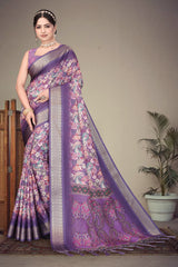 Beautiful Cotton Silk Digital Printed With Fancy Tassels Saree
