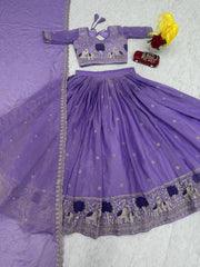 Festive Special Moss Shimmar Embroidery Thread & Pip Val Work Lehenga With Stitched Blouse