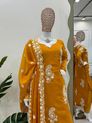 Beautiful Designer Yellow Tibby Silk Dress