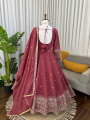 Beautiful Mul Chanderi Silk Thread With Sequence Work Gown