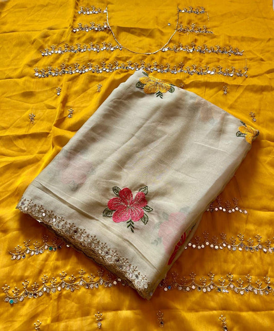 Beautiful Rangoli Silk Real Mirror Embroidery & Sequence Work Saree