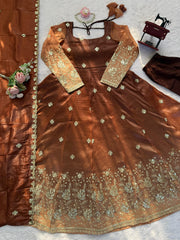 Party-wear Chinon Silk Thread With Sequence Work Gown