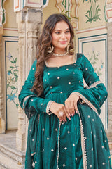 Party-wear Fendy Silk Embroidery With Sequence & Thread Detailing Gown