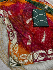 Soft Georgette Pachrangi Bandej Saree