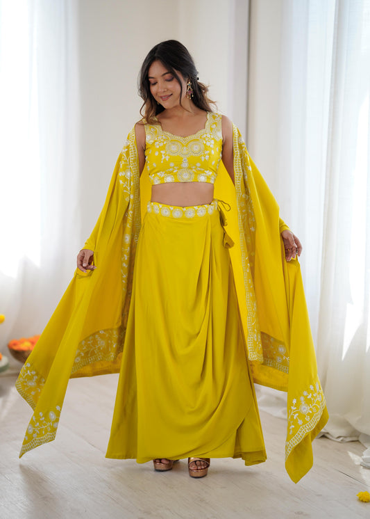 Festive Dhoti Style Co-Ord Set With Shrug