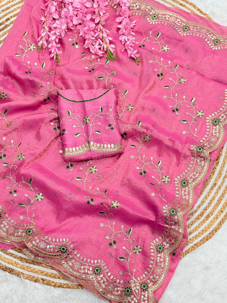 Party-wear Soft Light Weight Gold Crush Gotapatti Work Saree