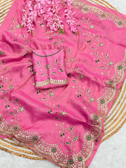 Party-wear Soft Light Weight Gold Crush Gotapatti Work Saree