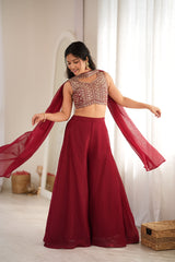 Indo-western Crunchy Silk Crop Top Palazzo Set