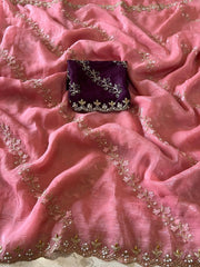 Party-wear Soft Crunchy Embroidery With Stone Work Saree