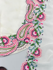 Stylish Beautiful White Georgette Embroidery Thread Work Suit