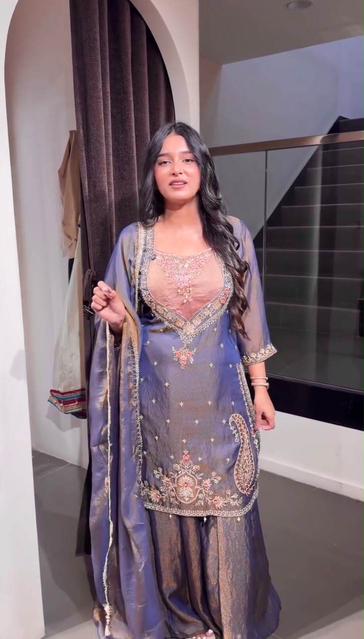 Party-wear Moss Embroidery Sequence Work Suit