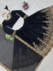 Party-wear Black Georgette Thread With Sequence Work Lehenga Choli