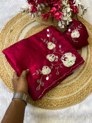 Party-wear Beautiful Fendy Satin Hand-work Saree