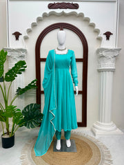 Beautiful Georgette Real Mirror Handwork Gown