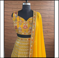 Perfect Haldi Special Yellow Georgette Thread With Sequence Work Lehenga Choli