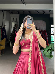 Beautiful Traditional Vichitra Silk Zari Weaving Work Lehenga Choli