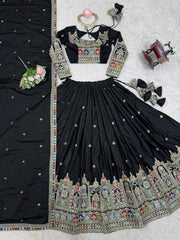 Beautiful Crep Silk Coding Dori With Thread & Sequence Work Lehenga Choli